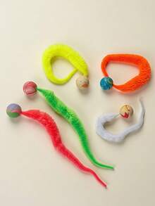 PETSIN 1/5pcs Elastic Ball Cat Toys With Tail, Colorful Plush Worm Balls, Interactive Self-Play Exercise Toys For Indoor Cats, Random Colors - View 3