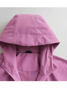NBCT Women's Lightweight Functional Solid Color Short Outdoor Cardigan Jacket, Hooded Drawstring Windproof Design, Bright Color Minimalist Versatile Commute Camping Outerwear - Mist Purple - View 3