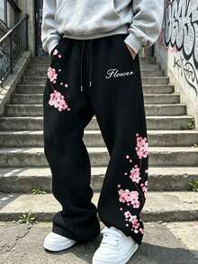 Men's Casual Loose Straight Leg Fashion Sports Long Pants, Spring/Autumn - Black - View 1
