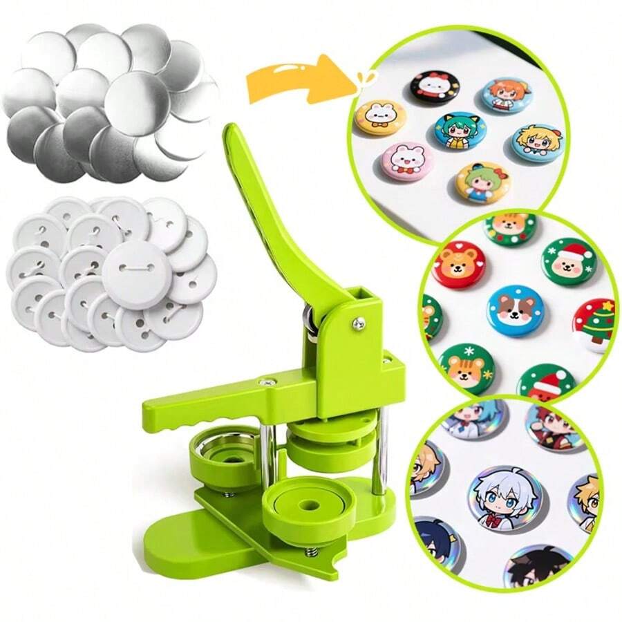Button Maker Machine 58mm Installation-Free DIY Pin Badge Button Maker Badge Punch Press With 100pcs Button Parts Circle Cutter - Green - View 1