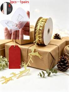 1pc Reindeer Cut Lace Edge Shiny Gold Easy-Cut Lightweight Decorative Trim For Holiday Decor, Window Display, Gift Wrapping, Suitable For Christmas Party Planners, Craft Enthusiasts, Home Users, Popular Holiday DIY Handmade Metallic Running Reindeer Pattern Festive Gift Decoration Ribbon For Christmas Decoration - Multiple Styles - View 9