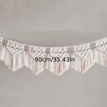 1pc Macrame Wall Hanging Bohemian Style Wall Decor Tapestry Handmade Woven Short Tassel Fiber Art Wall Hanging Bed Headboard Background Wall Decor - Beige - View 15