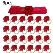 1pc/8pcs Rose Napkin Rings, Floral Napkin Holders, Farmhouse Style Wedding Holiday Table Decor, Suitable For Banquet Restaurant Hotel - Multicolor - View 13