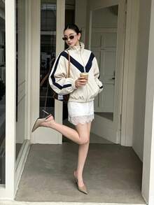 Autumn New Women's Woven Jacket Coat, Vintage Colorblock, Fashionable Stand Collar, Preppy Style, Apré Outfit Piece, Daily Commute, Sports, Multi-Style - Multicolor - View 6