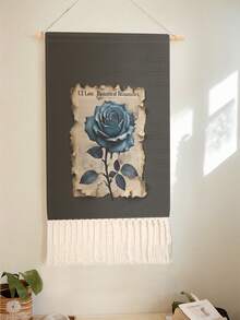 1PC Tapestry, Wall Hanging, Long Linen Vintage Tassel Tapestry, Vertical Wall Decor, Flower Print Design; Versatile For Living Room, Bedroom, Office, Party And More - Multicolor - View 8