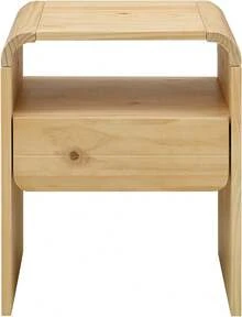Mesita de noche moderna de madera maciza con muebles de noche con un cajón de almacenamiento y estante abierto, moderno organizador de mesas auxiliares para sala de estar, pasillo y - Camel - Ver 2