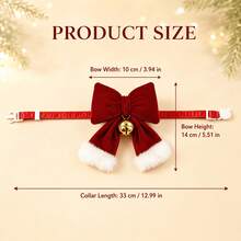 Large Bow Christmas Pet Collar - Burgundy Bow Bell Cat Collar, Adjustable Buckle, Holiday Pet Christmas Gift - Multicolor - View 3