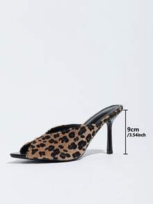 Women's Sexy Leopard Print Stiletto High Heel Sandals, V-Shaped Opening Design, Slip-On Mule Shoes, Suitable For Vacation, Daily Wear And Commuting - Black - View 4