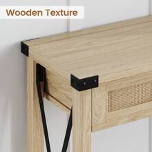 mesa recibidor Mesa Consola Recibidor De Madera, Mesa Estrecha con 2 Cajones De Ratán y Estante, Mueble De Entrada Estilo Boho Rústico para Pasillo o Detrás del Sofá, 110x30x78 cm (Natural) 4BMJ - Madera - Ver 4