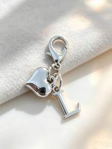 Silvery Exquisite Small Heart Pendant/Silvery 26-Letter Lobster Clasp Keychain/Suitable For Bags, Wallets, Handbags Keys And Other Decorative Hangings - Multicolor - View 23