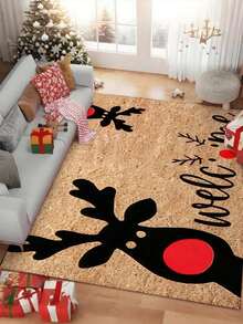 Christmas Minimalist Reindeer Print Faux Coir Doormat, Wear-Resistant Dust-Removing Non-Slip Rectangular Entryway Mat, Christmas Winter Hallway Doorway Holiday Decor Foot Mat - Multicolor - View 5