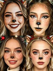 1pc Reindeer Face Tattoo Sticker, Christmas Freckle Tattoo Sticker, Cute Deer Shape Sticker, Waterproof, Christmas Sticker, Deer Makeup, Suitable For Holiday Party Costume Christmas Decoration - Multicolor - View 2