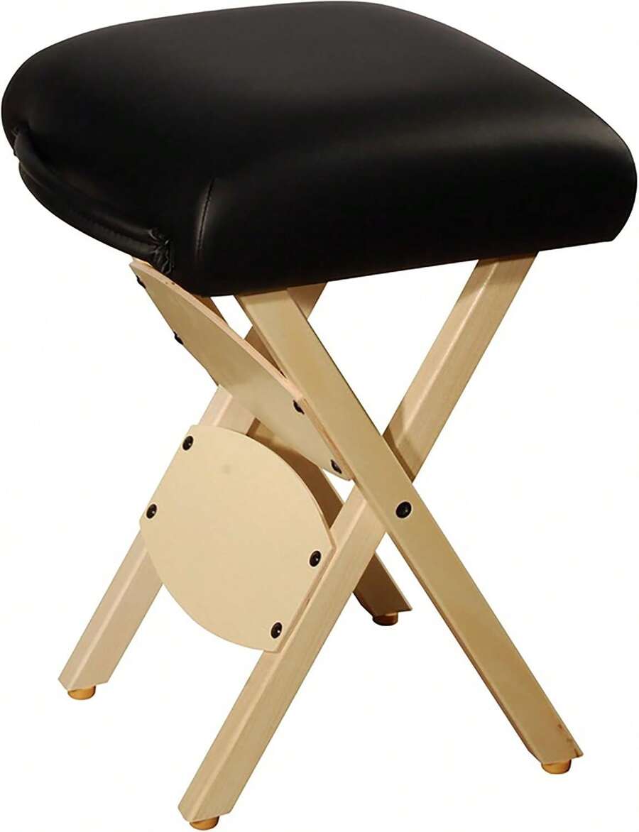 Taburete de masaje plegable de madera ligera, color negro, taburete portátil para terapia, tatuaje y facial, estructura resistente, fácil de transportar y guardar, ideal para salón de belleza, estudio de tatuajes y uso profesional en casa - Negro - Ver 1
