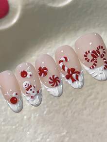 1 Lembar Stiker Kuku Natal, Desain Kue Jahe dengan Permen Tongkat dan Pita Timbul 3D, Dekorasi Seni Kuku Perekat Diri Musim Dingin - MultiWarna - View 4