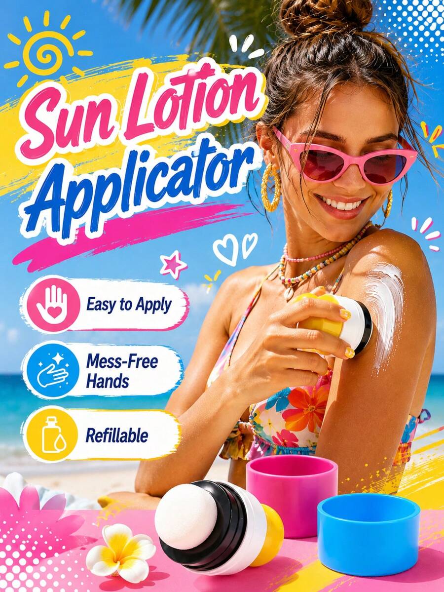 100ml Refillable Roller Ball Lotion Applicator, Detachable Sunscreen Applicator, Even Application, No Messy Hands, Hands-Free Application Of Body Lotion, Foundation And BB Cream, Portable Design, Suitable For Summer, Beach, Pool, Outdoor Activities And Travel, Essential For Women.
