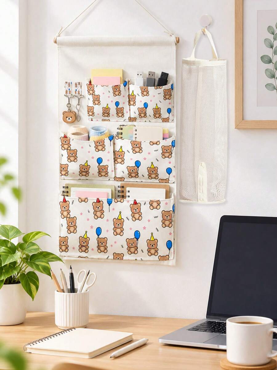 Bear-Print Hanging Storage Organizer-Wall-Mounted Or Door-Hanging-Ideal For Miscellaneous Items; Suitable For Walls Or Closets. - Multicolor - View 1