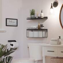 Bathroom Decor Art Floating Shelf, Modern Black | Bathroom Storage Rack And Shelf, Toilet Wall Shelf With Metal Railing - View 7