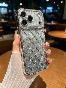 Rhinestone Diamond Electroplated Leopard Print Shiny Sequin Soft Phone Case Compatible With IPhone 17/16/18/11 Pro/11 Pro Max/12/Phone 12 Pro/11 Pro Max/12/12 Pro/12 Pro Max/13/13 Pro/13 Pro Max/14/14 Pro/16 Plus/14 Pro Max/15/15 Pro/15 Plus/15 Pro Max/Protective Cover - Silver - View 3
