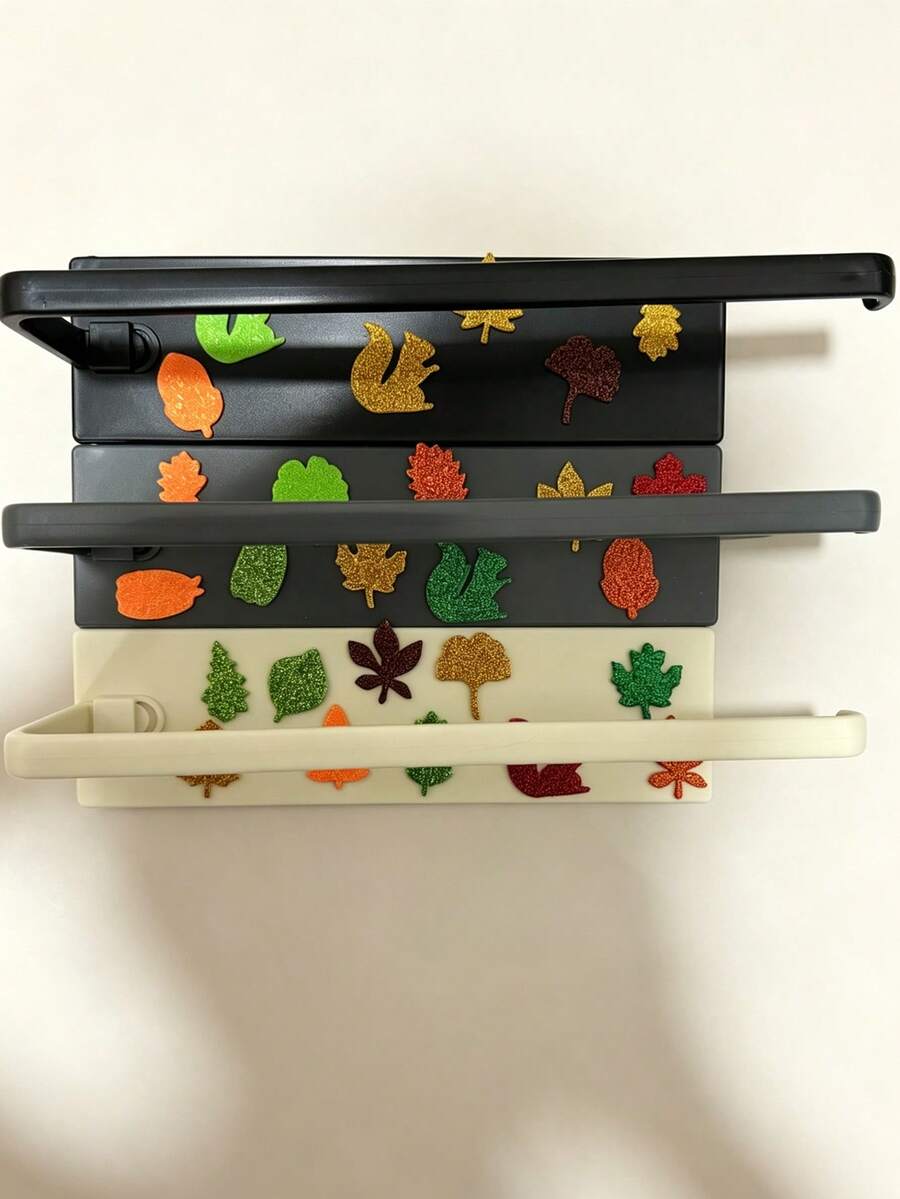 2/1pc New Autumn Maple Leaf Pattern Minimalist Kitchen/Bathroom Storage Rack, Green Leaf Design, Small Green Stem Repeating Pattern, Comfortable Handmade Appearance, Can Be Used As Paper Towel Holder, Napkin Holder, Dishcloth Rack, Gold/Silver/Black/Minimalist Style, Multiple Specifications Available. Home Decor, Kitchen Storage, Bathroom Storage Rack (Stickers Need To Be Manually Applied) - Multicolor - View 1