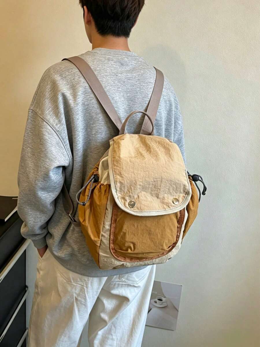 Backpack Drawstring Flap Mini Backpack Multi Pocket Lightweight For Daily Travel Outdoor Nylon Backpack - Multicolor - View 1