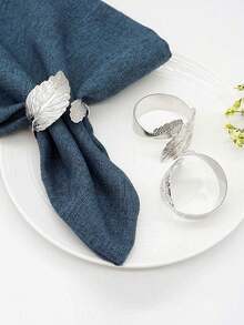2-24pcs Leaf-Shaped Gold Napkin Rings, Shiny Metal Napkin Holders Table Decor, Fashion Autumn Napkin Rings Bulk Pack, Suitable For Christmas, Easter, Wedding, Party, Elegant Table Setting Gift Idea - Silver - View 4