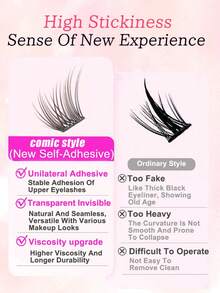 60pcs Black & Brown Self-Adhesive False Eyelash Clusters, Natural Look, DIY Eyelash Extension, Cartoon Style, Easy To Use, Suitable For Beginners, For Home, Travel, Party, Glue-Free False Eyelashes - C - View 7
