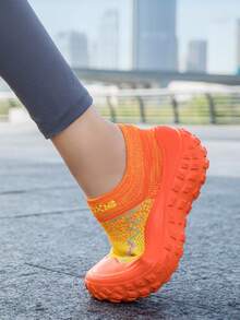 TACHUAN Slip-On Casual Sneakers, Height Boost Thick Sole, Lightweight EVA Outsole Walking Shoes - Orange - View 8