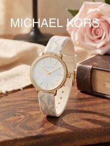 MICHAEL KORS MK1037 Pyper Series Women's Quartz Watch Gold Case With Diamond Bezel White Dial  Logo Print Strap Two-Hand Minimalist Luxury Women's Watch - White - View 5