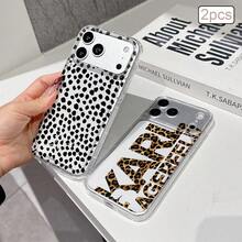 2pcs Leopard Print English Letter TPU Shockproof Full Coverage Precise Protective Case Compatible With Apple 11/12/13/14/15/16/16Pro/16ProMax/17/17pro/17ProMax/18pro 18ProMax - Multicolor - View 4
