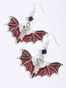 2 buah Anting Kelelawar Manik-Manik Hitam Gaya Gotik Vintage untuk Wanita, Halloween - Merah - View 3