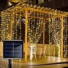 1pc 3M*3M 300LED Solar Copper Wire Fairy String Lights With Hooks, 8 Modes Automatic Light Sensor, Outdoor Garden Balcony Wedding Christmas Valentine's Day Party Decoration - 3M*3M300LED - View 2
