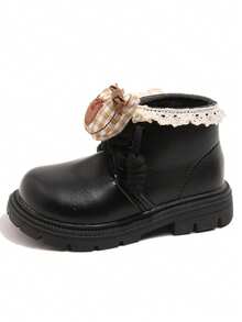 1 Pair Black Hook & Loop Infant Boots, Fashionable Comfortable Versatile Casual Minimalist Kids Shoes - Black - View 6