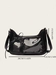 2025 New Japanese Style Bow Decor Shoulder/Crossbody Bag, Transparent Tote Bag, Suitable For Anime Fans, Daily/Commute Use, Street Style Japanese Women's Bag - Black - View 5