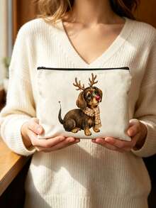 Cosmetic Bag With 2D Dachshund Print, Reusable Makeup Organizer, Lightweight Toiletry And Cosmetics Pouch, Zippered Makeup Bag, Lightweight Coin Purse - Multicolor - View 6