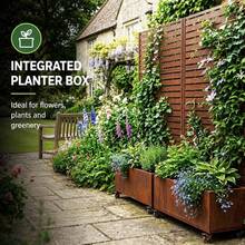 Galvanized Steel Screen Planter With Wheels, Movable Metal Raised Garden Bed, Privacy Partition Trellis, Suitable For Courtyards, Balconies, And Terraces - Rust - View 2