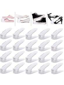 18pcs Shoe Storage Organizer, Adjustable Shoe Rack, Adjustable Double Layer Shoe Shelf, Stackable Shoe Rack Design, Suitable For Sneakers, High Heels, Casual Shoes, Leather Shoes And Slippers. Suitable For Closet And Entryway Storage Needs, Home Decor, Bedroom Decor. - Multicolor - View 2