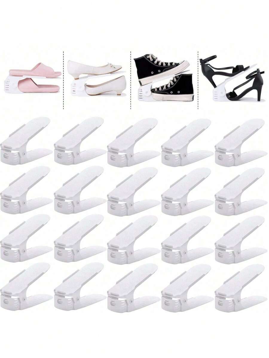18pcs Shoe Storage Organizer, Adjustable Shoe Rack, Adjustable Double Layer Shoe Shelf, Stackable Shoe Rack Design, Suitable For Sneakers, High Heels, Casual Shoes, Leather Shoes And Slippers. Suitable For Closet And Entryway Storage Needs, Home Decor, Bedroom Decor.