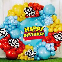100pcs Balloon Garland Arch Kit, Red Yellow Blue Cow Print Cloud Latex Balloon Arch Kit, Perfect For Birthday Party Decorations, Shower Decorations, Cartoon Game Cowboy Theme Party Decorations - Balloon Set - View 4