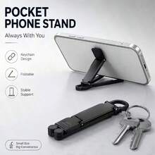 2pcs Mini Keychain Phone Stand Set, Compact Foldable Adjustable Smartphone Holder, 3-Point Stable Support, Non-Slip Grip, Pocket-Sized Daily Carry Stand, Suitable For Desk, Office, Travel, Video Calls, Watching, Reading, Vertical And Horizontal Use - Assorted Colors, 2-pack - View 2