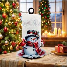 2D Flat Christmas Hat Red Scarf Gingerbread Man & Hot Drink Cup Printed Paper Towel Holder, Acrylic Material Vertical Roll Paper Storage Rack, Kitchen Dining Table Decor Ornament, Easy Installation, Suitable For Christmas Party Home Room Decoration (Paper Towel Not Included) - View 9