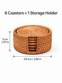 1/3/7pcs Handwoven Rattan Coasters, Brown Round Heat-Resistant Beverage Coasters, Suitable For Coffee Cups, Tea Cups, Dining Tables And Coffee Tables, Christmas, Halloween, Room Decor, Home Decor - Brown - View 9