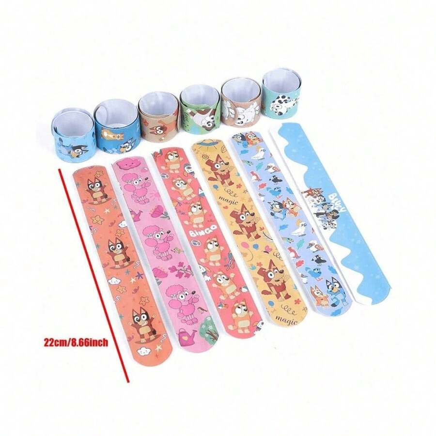 Bluey 12pcs/Set Cartoon Clapping Bracelets, 12 Unique Designs, Fun Party Favors And Holiday Decorations, Suitable For Birthday Parties, Events And Celebrations, Colorful Clapping Bracelets With Cute Patterns, Party Fillers, Carnival Toys - Multicolor - View 1