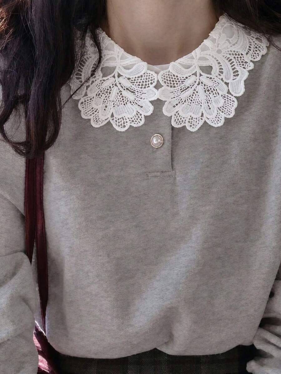 1件女款黑白時尚內搭上衣，優雅可拆卸假領襯衫領，百搭配件，適合春、秋、冬季 - 白色 - 查看 1