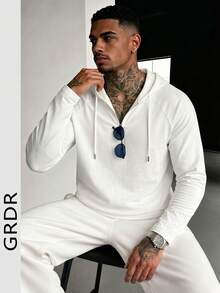 GRDR Men's Hooded Slim Fit Regular Shoulder Long Sleeve T-Shirt - White - View 3