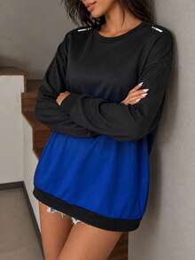 Women's Gradient Long Sleeve Athletic Sweatshirt, Crew Neck Ribbed Cuff Training Top For Fitness And Daily Casual Wear - Black - View 5