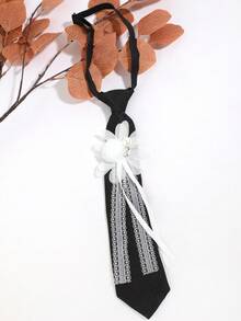 1Pc Women Pink/Black/Green 3D Flower Lace Ribbon Pre-Tied Necktie Sweet Style For School Daily Party - Multicolor - View 8