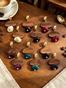 Betykuku 8/12/14pcs European & American Vintage Wooden Resin Artistic Design Pendant Earrings Set - 6 Pairs Set - View 4