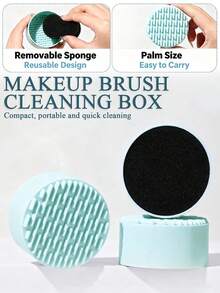 2/1pc Wet & Dry Makeup Brush Cleaning Box, No-Wash Brush Holder, Quick-Dry Sponge Cleaning Tool - Baby Blue - View 1