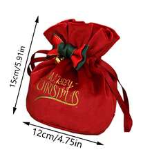 Christmas Velvet Drawstring Pouch With Bow And Bell, Gold Foil Gift Bag, Christmas Eve Apple Bag, Candy Storage Bag, Holiday Gift Packaging Bag, Drawstring Elastic Bag, Holiday Party Favor Bag - Multicolor - View 9