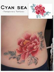 1pc Temporary Tattoo Sticker, Red Peony Flower Pattern, Realistic Tattoo Design, Suitable For Daily Wear, Bachelorette Party Favors, Music Festivals, Games, Graduation Gifts, Lasts 3-5 Days - Multicolor - View 5